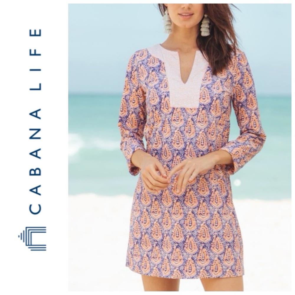 Cabana Life Tunic Dress Blue Orange Coral Paisley Jaipur Print L